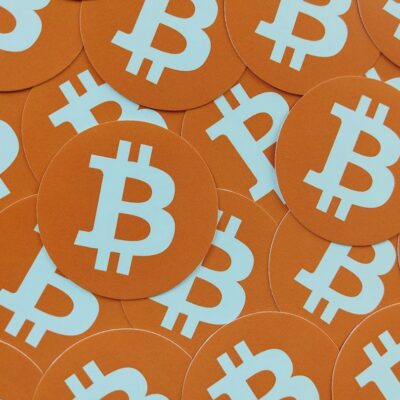 Viele Bitcoins Logo Aufkleber rund orange vegan