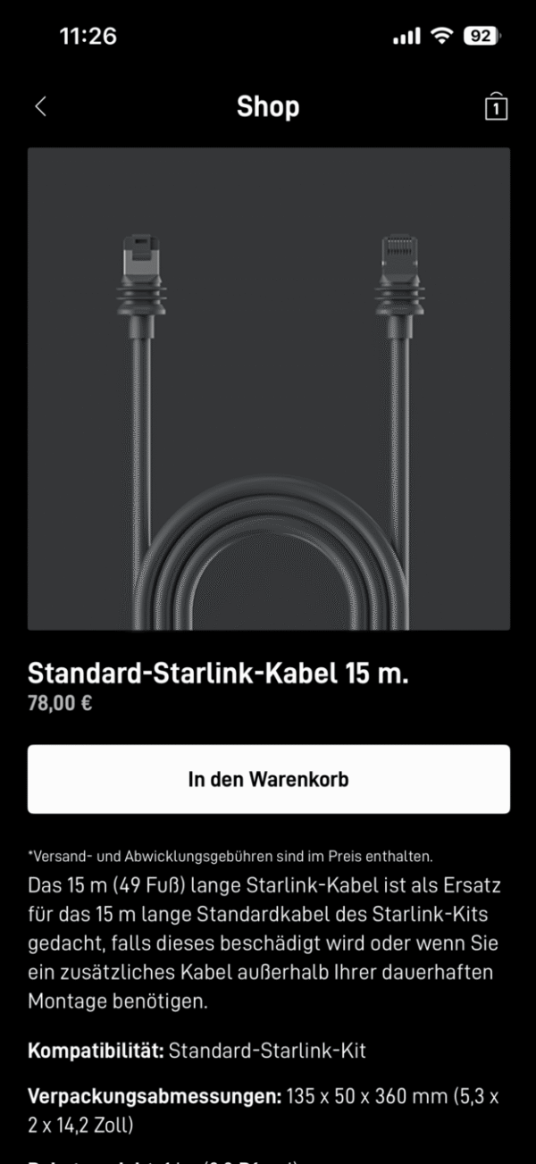 Starlink 15m Kabel Original