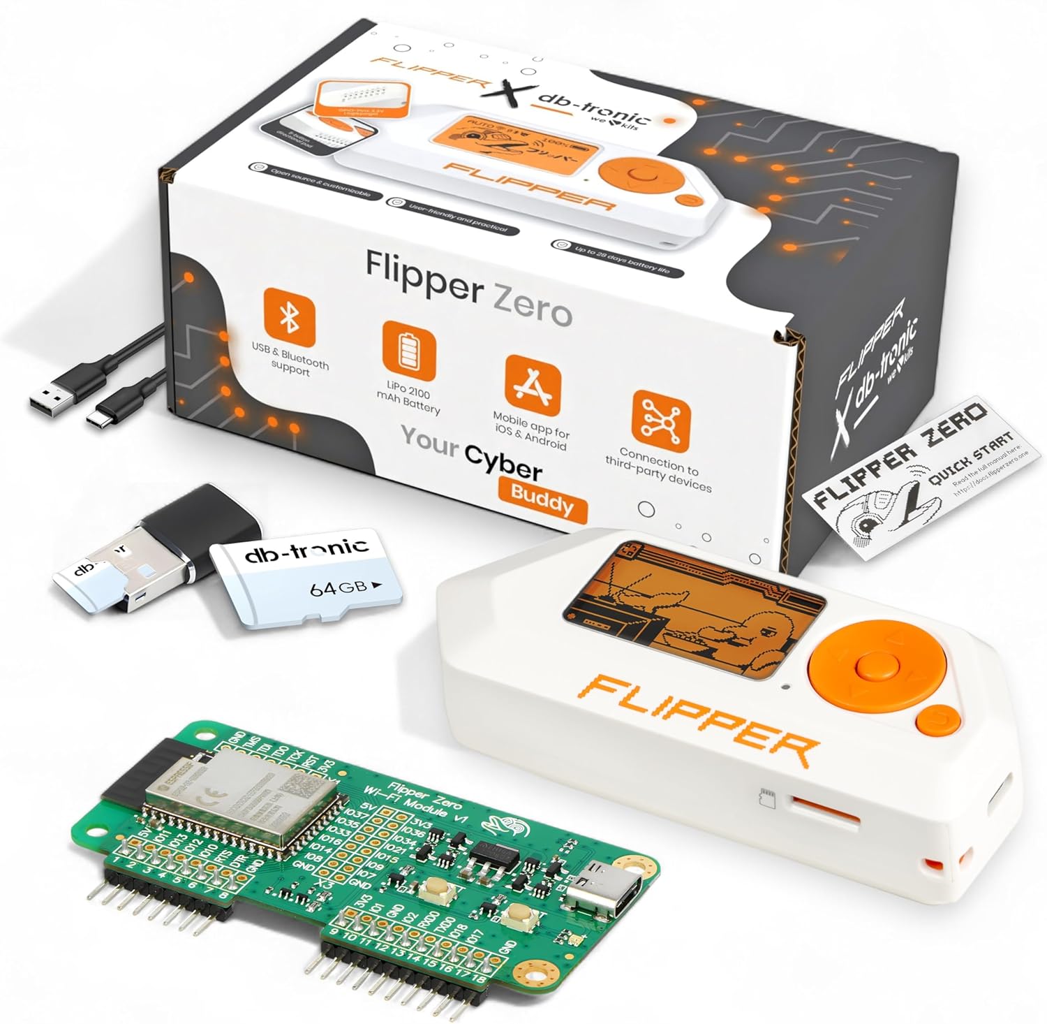 Flipper Zero + Wifi + Akku + Case + SD Card