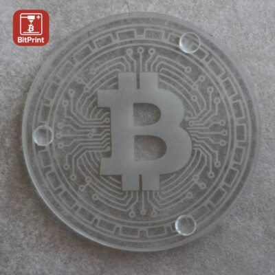 Glasuntersetzer mit Bitcoin Gravur