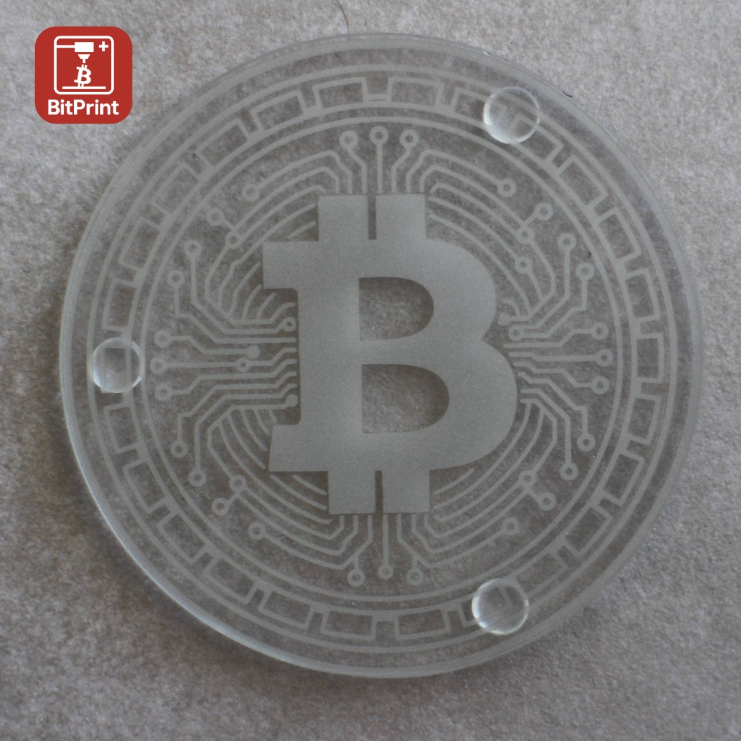 Glasuntersetzer mit Bitcoin Gravur