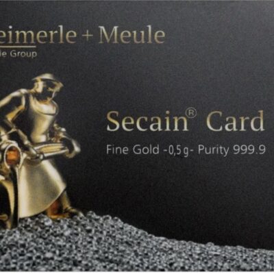 Goldbarren 0,5 Gramm 999.9 Gold Heimerle und Meule Secain Card