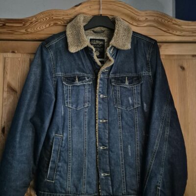 Gefütterte Jeansjacke Damen/Herren, Teddyfell, Denim Blau